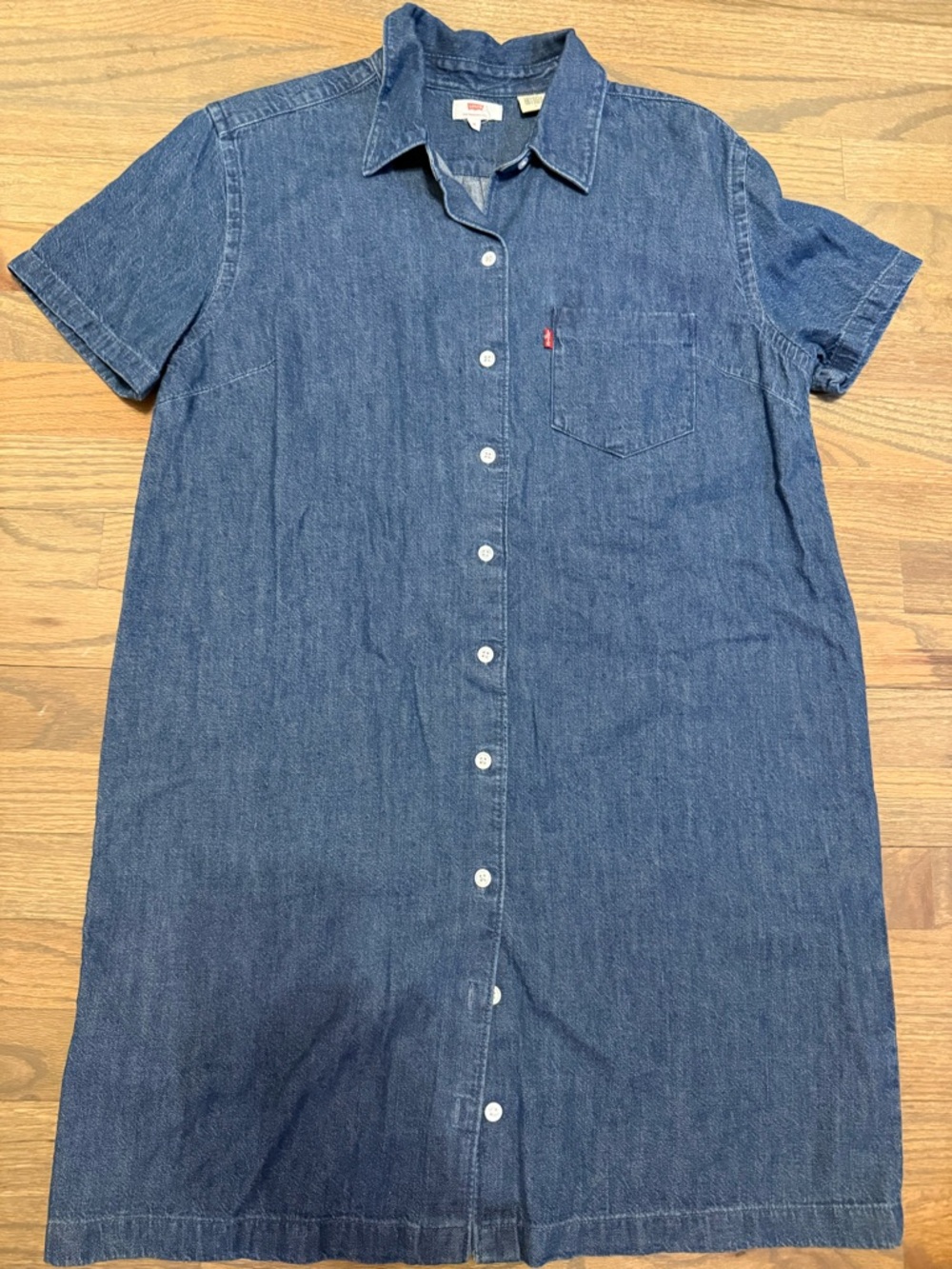 Levi's Indigo Blue Short-Sleeve Denim Midi Shirt Dress